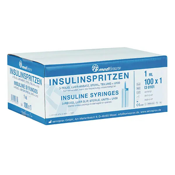 Mediware Insulinsprutor 1 ml - U 100 - 100 st/förpackning