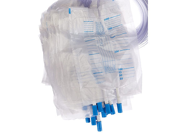 URINPÅSAR 2000 cc - tub 130cm - non-return/exaust valve - 30 st/förpackning