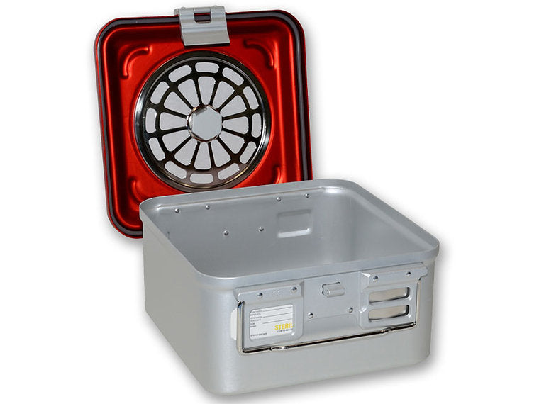 CONTAINER med ett filter och operforerad botten - liten h 150 mm - röd