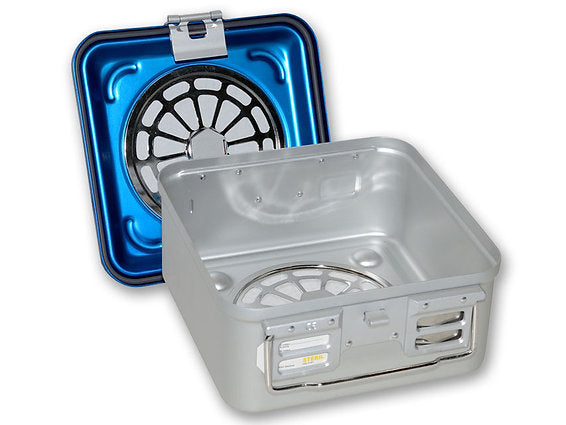 CONTAINER med två filter och perforerad botten - liten h 135 mm - Blå