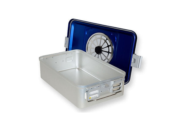 CONTAINER med två filter och perforerad botten - Mellan h 1 mm - Blå