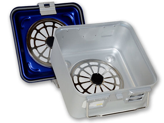 CONTAINER med två filter och perforerad botten - liten h 150 mm - Blå