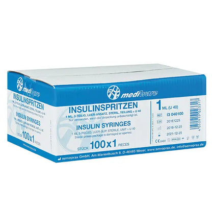 Mediware Insulinsprutor 1 ml - U 40 - 100 st/förpackning